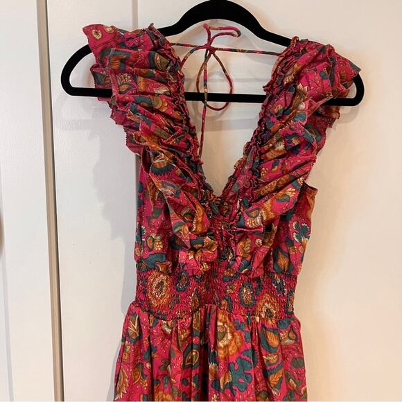 House of Harlow 1960 Wine Floral Ruffled Midi Tiered Dress Small - Picture 5 of 11